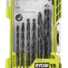 accessoires RYOBI 15 pièces. Jeu de forets à oxyde noir à tige ronde 486FN786