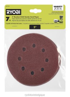 accessoires RYOBI 7 pièces. 5 papiers de verre pour ponceuse à orbite aléatoire 486FN767
