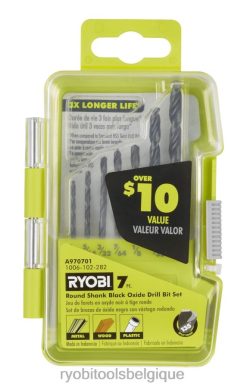 accessoires RYOBI 7 pièces. Jeu de forets à oxyde noir à tige ronde 486FN787