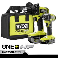 outils électroportatifs RYOBI Kit de 2 outils pour perceuse à percussion et visseuse à percussion sans balais 18 V One+ HP 486FN861